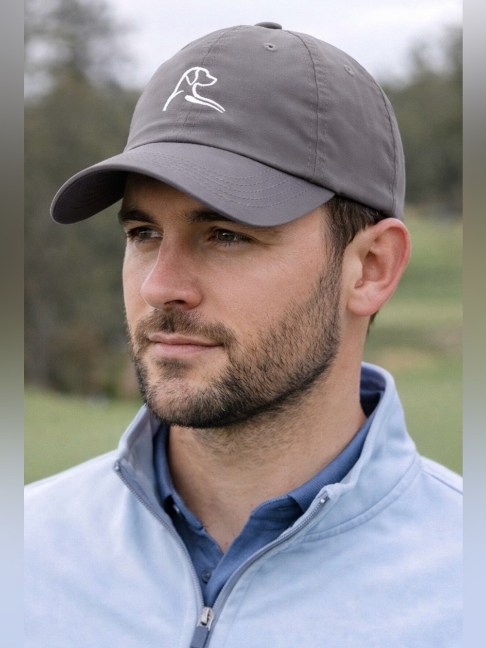 Rhoback Golf Performance Hat Gray Dog Logo Strapback Poly Cap